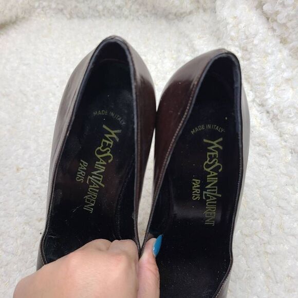 Yves Saint Laurent Vintage Chocolate Brown Leather Pumps sz 7.5 S - Picture 4 of 8